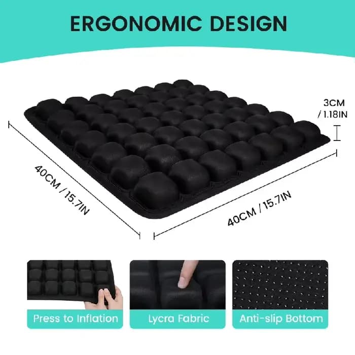 Coussin de siège ergonomique 3D gonflable réglable anti-pression pour chaise de bureau ou de voiture
