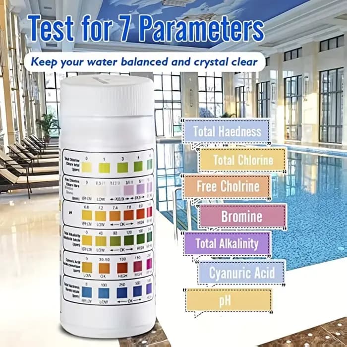 Bandelettes de test pour spa à 6 voies, 50 bandelettes de test pour piscine, eau, bain à remous, combo ine, brome, PH, alcalinité, acide cyanurique