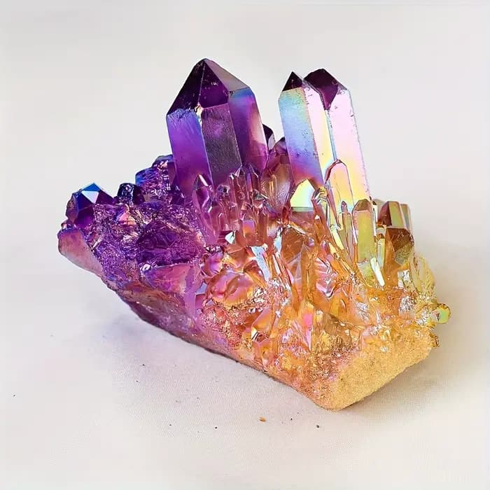1PC Angel Aura Crystal Cluster |   Quartz violet et jaune, pointe de Lemuria arc-en-ciel en titane pour la décoration, table |   Cadeau de vacances unique