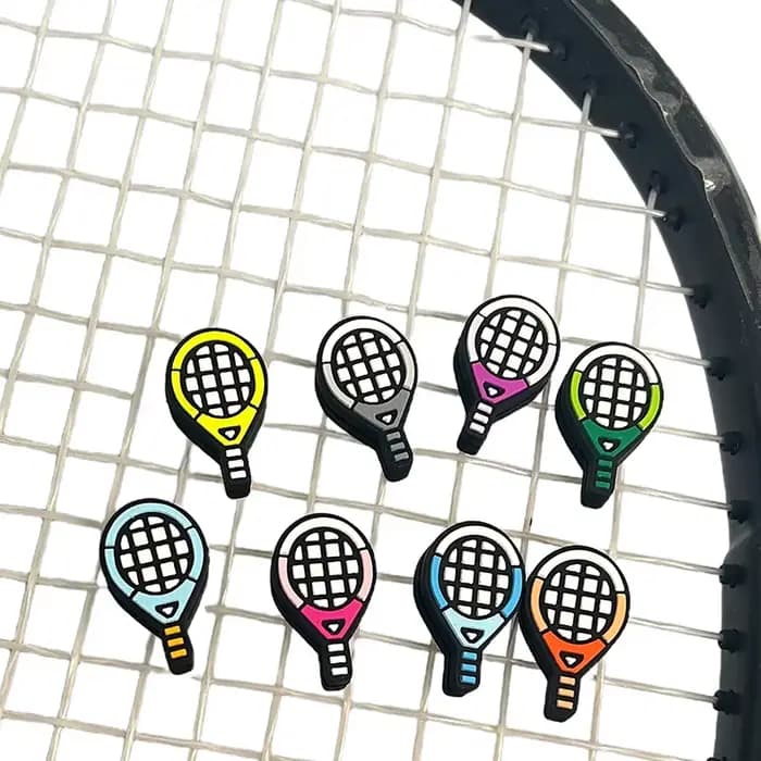 Nouvel amortisseur de chocs en silicone multicolore en forme de raquette de tennis, accessoires de sport durables pour le tennis, le squash et le badminton