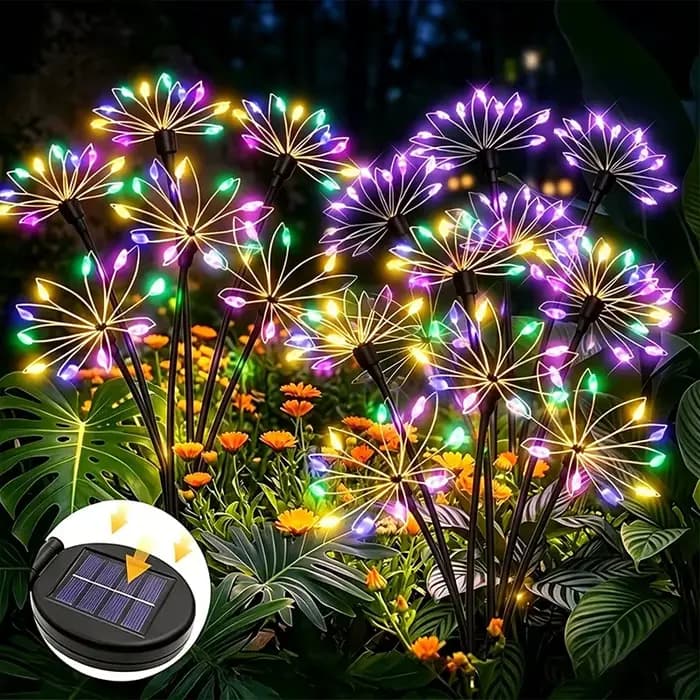 Lampes solaires féeriques en forme de fleurs, lampes solaires à effet de feu d'artifice, lumières extérieures étanches, décoration florale pour l'ambiance du jardin et du paysage