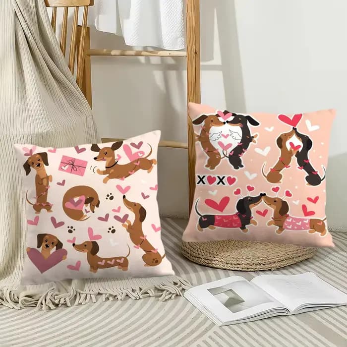 Housse de coussin pour chien Teckel, taie d'oreiller en peluche courte imprimée, housse de coussin carrée, housses de coussin décoratives pour canapé et maison