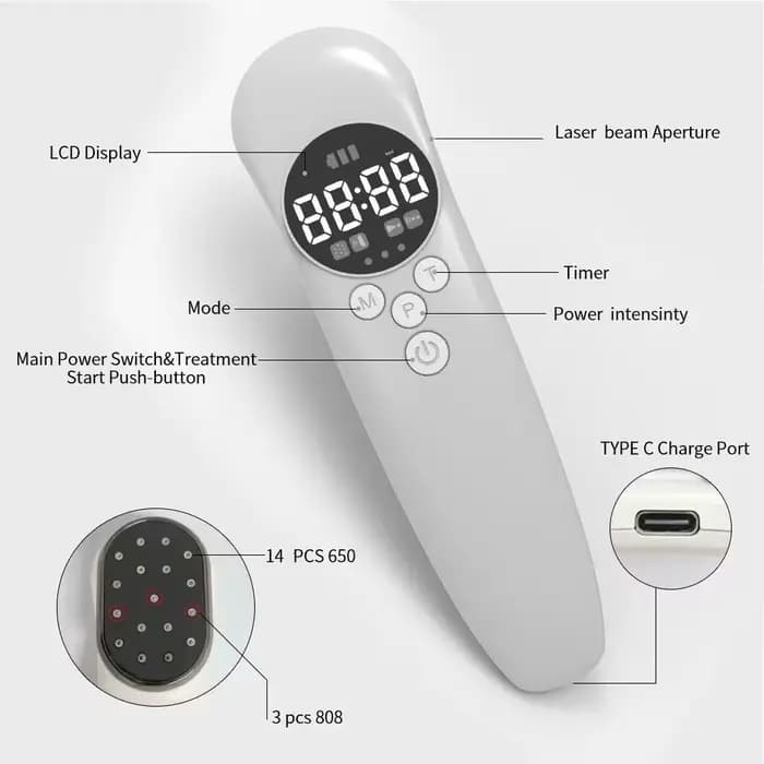 Dispositif avancé de classe 4 LLLT 650 nm + 808 nm - Soulagement complet de la douleur corporelle pour les spasmes