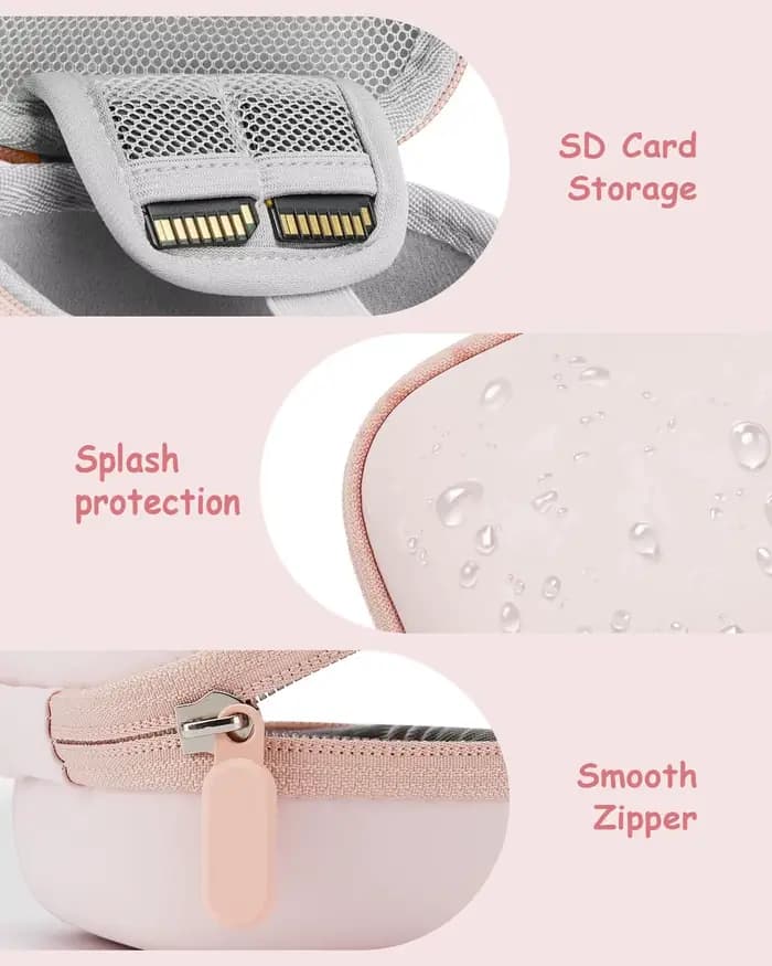 Étui pour appareil photo pour appareil photo numérique, pour appareils photo numériques Samsung/Canon/Sony/Nikon, stockage de carte SD, sac de transport mignon rose