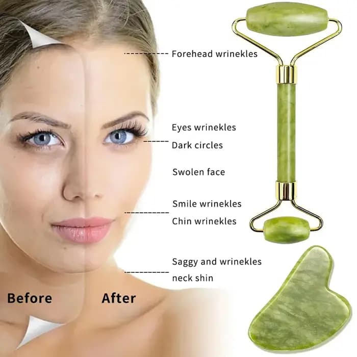 Rouleau de massage Gua Sha en pierre naturelle pour le visage