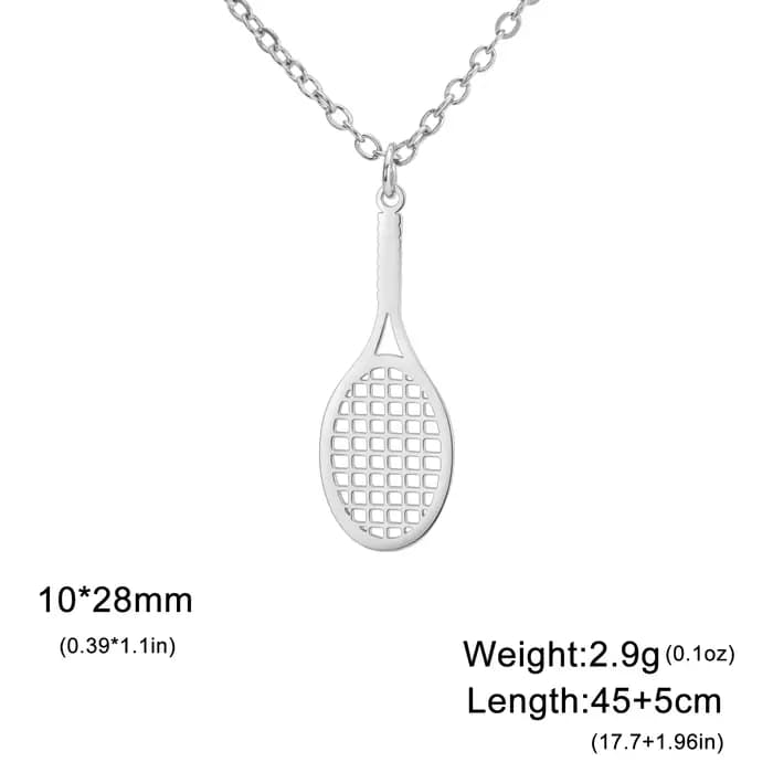 Collier avec pendentif balle de tennis pour homme et femme, bijou sportif creux couleur or, chaîne en acier inoxydable