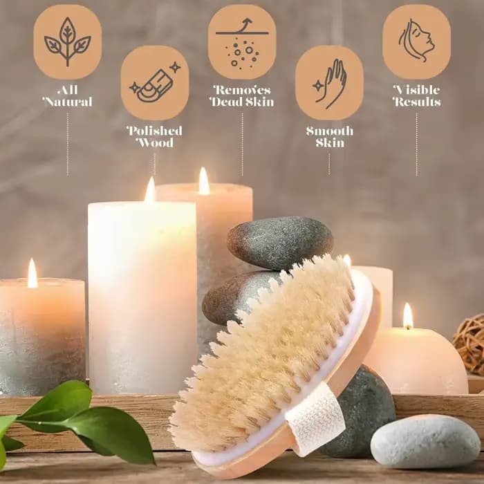 Brosse corporelle sèche avec manche en bois