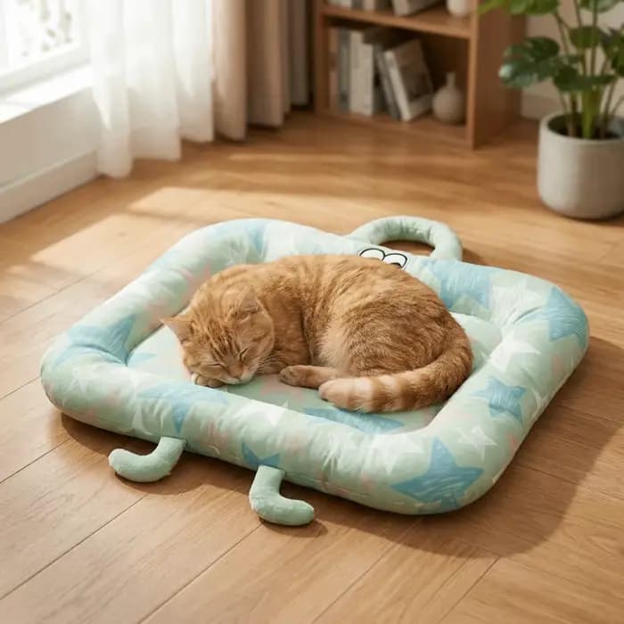 Coussin pour chien en soie glacée, motif dessin animé, rafraîchissant, antidérapant, respirant, résistant à l'usure, avec poignée, pour lit de chien et sommeil des animaux de compagnie