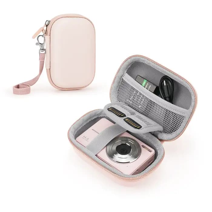 Étui pour appareil photo pour appareil photo numérique, pour appareils photo numériques Samsung/Canon/Sony/Nikon, stockage de carte SD, sac de transport mignon rose