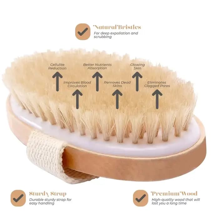 Brosse corporelle sèche avec manche en bois