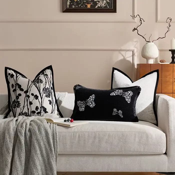 Housse de coussin Jacquard rétro français, taie d'oreiller moderne de luxe haut de gamme, Design noir et blanc, décoration de maison
