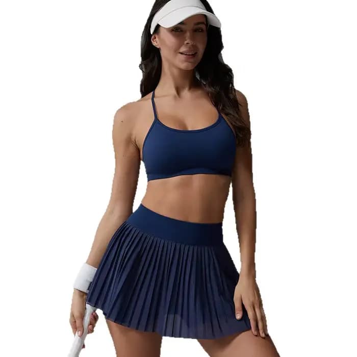 Ensemble de sport d'été respirant pour femme, jupe de tennis dos nu, tenue moulante pour la course en extérieur, en nylon et élasthanne