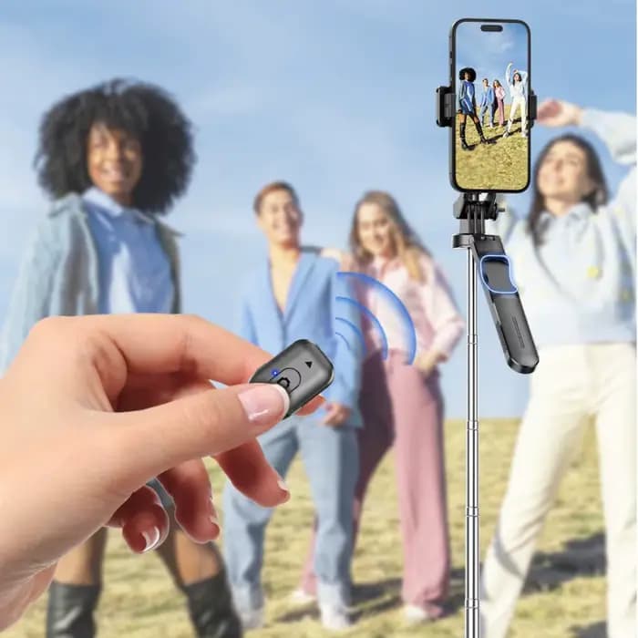 Trépied perche à selfie MEUYAG avec lumière de remplissage monopode de 1708 mm de long, télécommande Bluetooth, 360 °   Rotation, Interface 1/4, pour téléphone portable