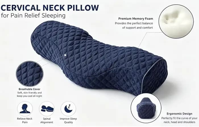 Oreiller cervical, oreiller ergonomique en mousse à mémoire de forme