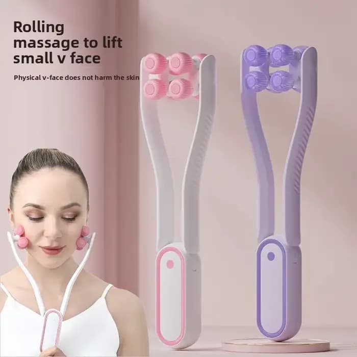 Masseur facial à rouleaux portable multifonctionnel favorisant l'absorption des produits