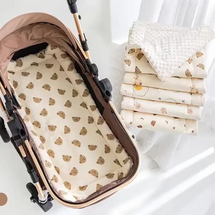 Coussin de siège de poussette pour bébé, ours de dessin animé, en coton doux, coussin de siège de voiture pour nouveau-né, tapis de matelas pour poussette pour bébé, accessoires de landau pour enfant