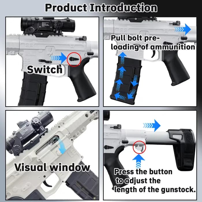 Pistolet à billes de gel électrique SLR en nylon, lanceur automatique de billes, adapté aux jeux de tir en plein air [sans munitions]