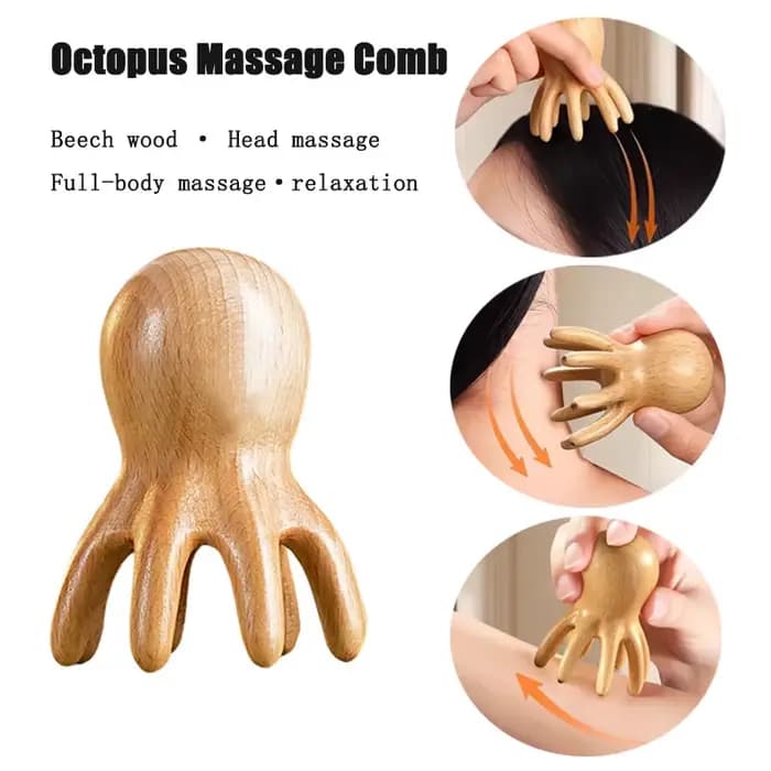 Peigne de massage en bois de hêtre Octopus pour le dos et le corps