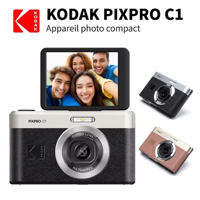 Appareil photo numérique KODAK PIXPRO C1 100% original, 13MP, vidéo 1080P, 180° °   Caméra de poche compacte rétro pour vlogging avec écran rabattable
