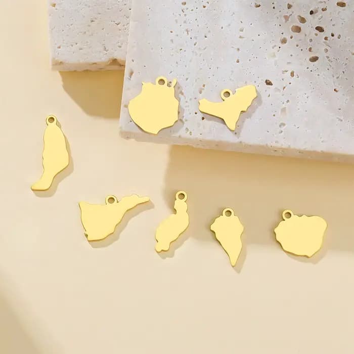 5 pendentifs solides en acier inoxydable avec carte de la Canarie (Espagne, Îles Canaries) pour la fabrication de bijoux DIY (bracelets, boucles d'oreilles, colliers)