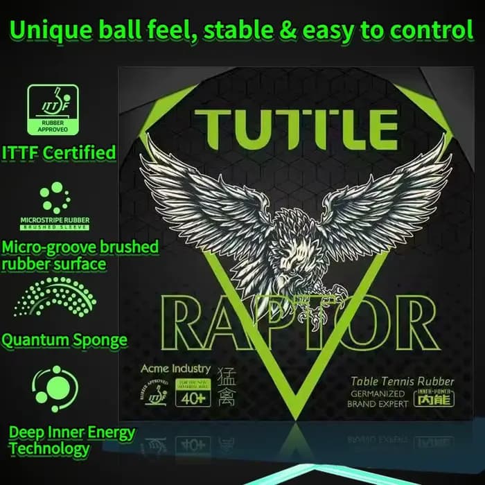 TUTTLE RAPTOR 66B Caoutchouc de tennis de table à picots vers l'intérieur avec éponge Quantum Inner Energy de 2,1 mm 47,5 °   Caoutchouc de ping-pong approuvé par l'ITTF