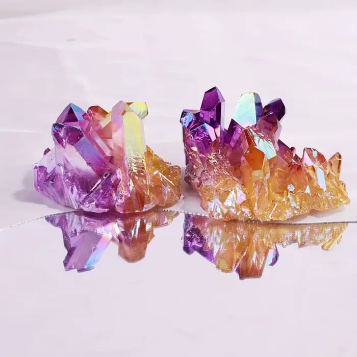 1PC Angel Aura Crystal Cluster |   Quartz violet et jaune, pointe de Lemuria arc-en-ciel en titane pour la décoration, table |   Cadeau de vacances unique