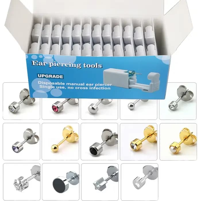 Pistolet de perçage d'oreille jetable, désinfection de sécurité, Kit de perçage de boucles d'oreilles, goujons, anneau de nez, Machine de perçage, outil de bijoux pour le corps, 17 couleurs