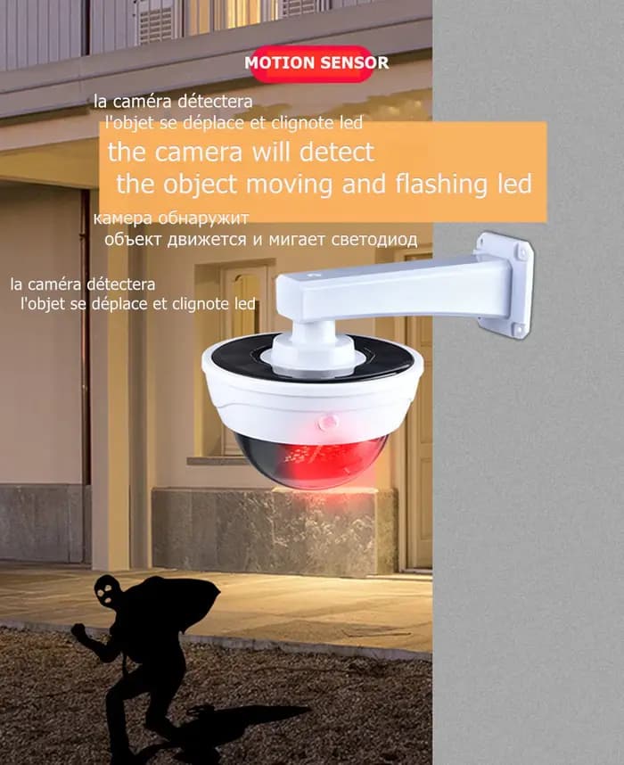 DUNIpermission-Fausse caméra de sécurité extérieure intelligente, alimentée par batterie solaire, détection de mouvement humain, lumière clignotante, CCTV, maison