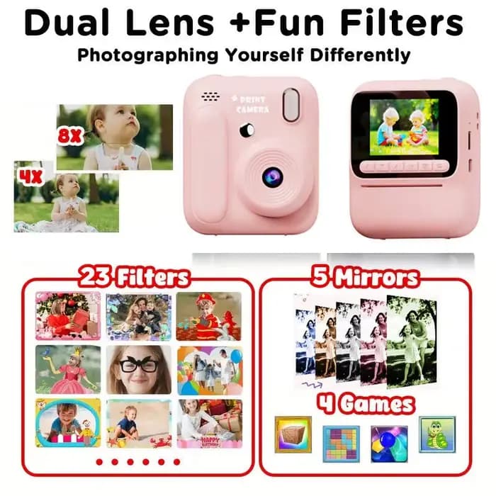 Appareil photo d'impression couleur enfants appareil photo instantané 32GB 1080P impression thermique appareil photo numérique impression Photo jeux vidéo musique enfants cadeau