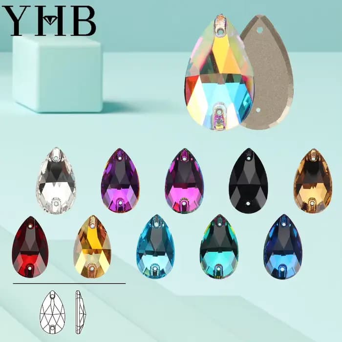 YHB Top qualité goutte verre cristal AB clair de lune pierres à coudre Flatback coudre sur strass pour vêtements sacs