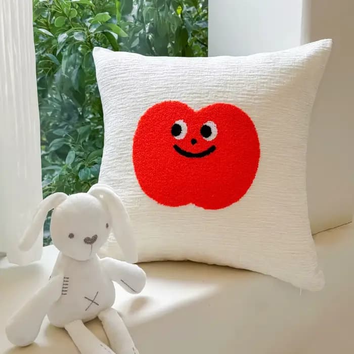Housses de coussin brodées de fruits de dessin animé mignons, carrées, en chenille de luxe, pour la