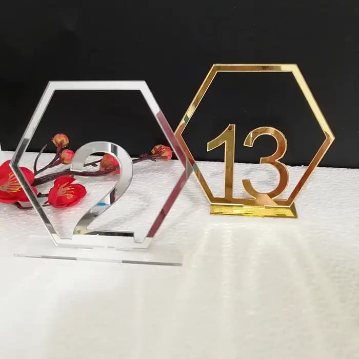 Signes de Table hexagonaux pour fête de mariage, décorations de Table, argent or acrylique, carte de