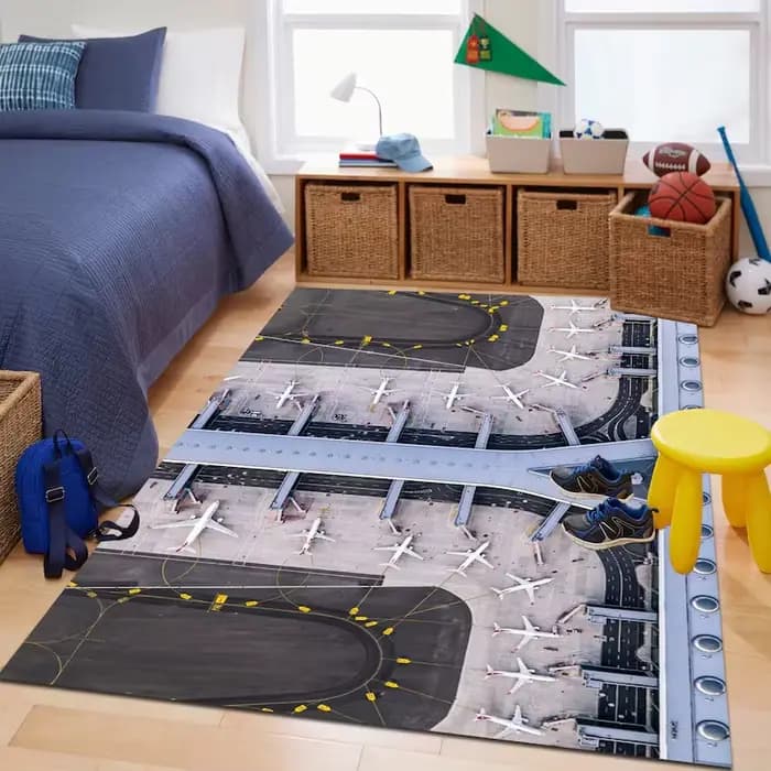 Tapis Terminal d'aéroport d'avion, tapis de jeu réaliste sur le thème de l'aviation pour chambre d'e