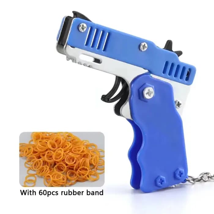 Pistolet jouet en métal avec élastiques, mini lanceur pliable en alliage avec porte-clés et élastiqu