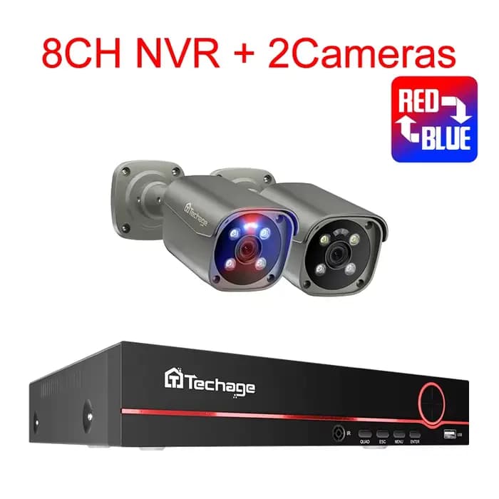 Techage 4K Security Camera System Ultra HD 8MP POE NVR Two-Way Audio Face Detect Color Night Vision