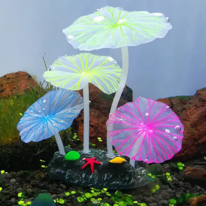 Feuille de Lotus champignon Fluorescent artificiel corail récif brillant Lotus pierres lumineuses aq