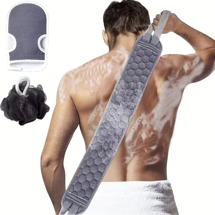 Ensemble d'épurateur corporel exfoliant – comprend un épurateur de dos, un gant de bain et une épong