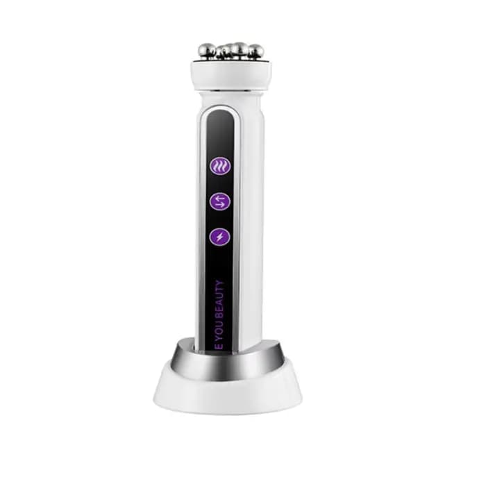 Rouleau de massage facial chauffant EMS avec LED, photothérapie et massage rotatif pour la réduction
