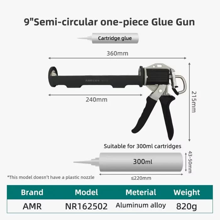 AMR 9 pouces 15 pouces pistolet à calfeutrage robuste en alliage d'aluminium pistolet à calfeutrage