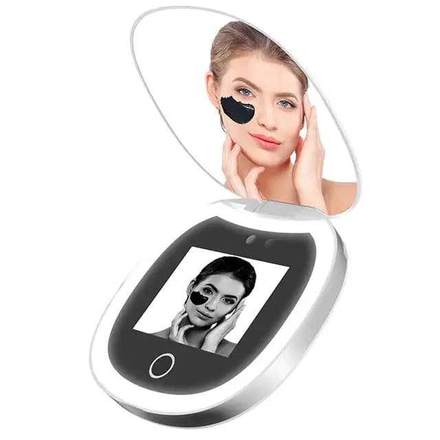 Miroir Compact de voyage avec caméra UV, grossissement 2X miroir UV Portable avec lumières vérifican