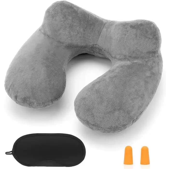 Oreiller de voyage gonflable avec housse en velours doux et sac de transport, soutien du cou pour av