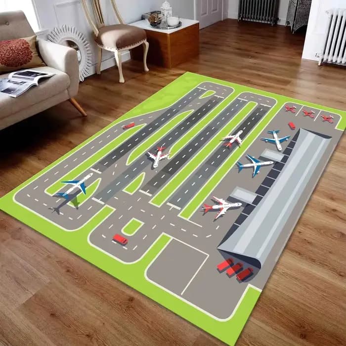 Tapis de piste d'aéroport, thème d'avion, décoration de la maison, tapis de jeu éducatif antidérapan