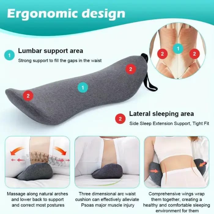 Oreiller lombaire orthopédique en mousse à mémoire de forme, 1 pièce, pour soulager et soutien du ba