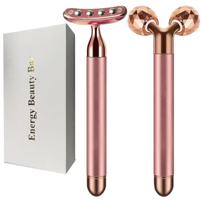 Rouleau de massage électrique 2 en 1 pour le visage, rouleau 3D et impulsion faciale 24K, Kit de mas