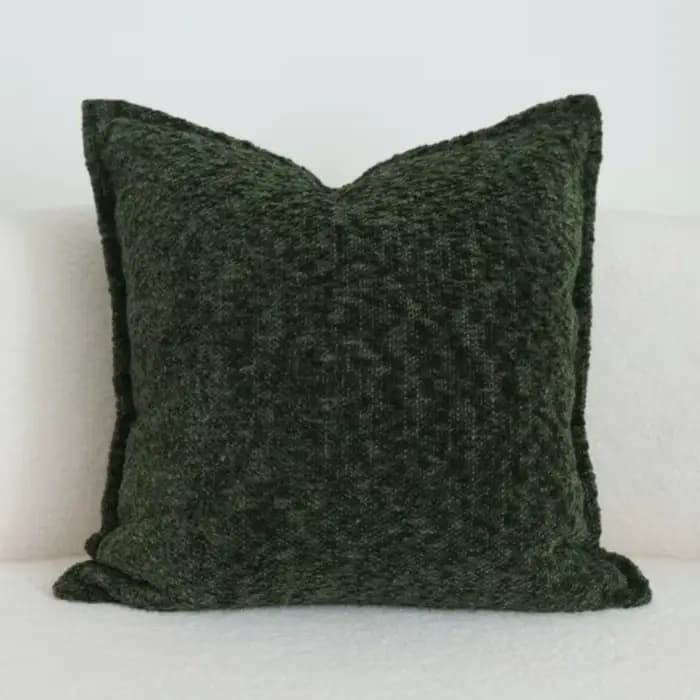 Housse de coussin verte de luxe moderne, tissu texturé granulaire, taie d'oreiller pour canapé, déco