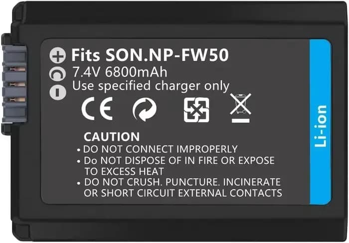 Batterie d'appareil photo 6800mAh NP-FW50 pour Sony Alpha A6000 A6500 A6300 A6400 A7 A7II A7RII A7SI