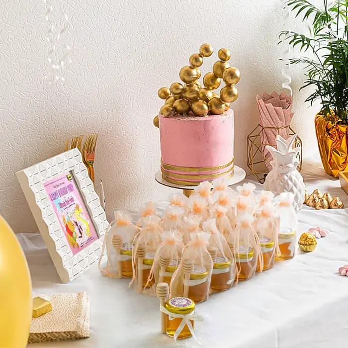 Mini Pots à Miel Hexagonaux avec Cuillère, Coffret Cadeau avec Veds Dorés, Pendentif en Bronze, pour Communion de Mariage, Cadeau d'Invités d'Anniversaire