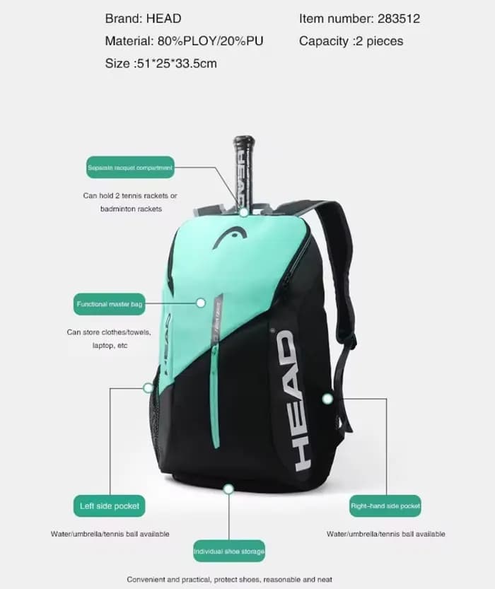 HEAD Tennis sac à dos grande capacité sac de Sport en plein air TOUR TEAM multifonctionnel Tenis Padel raquette sac avec compartiment à chaussures