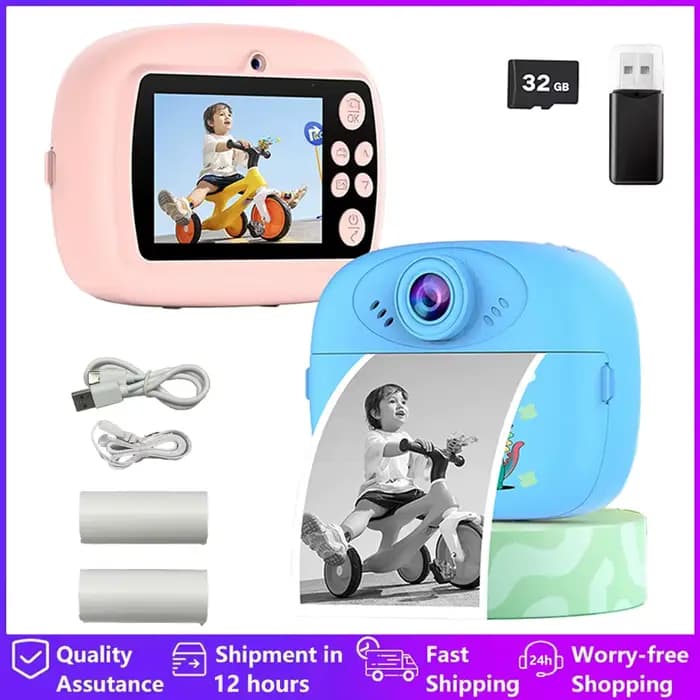 Caméra d'impression pour enfants, imprimante thermique instantanée, enregistreur vidéo intelligent numérique, double objectif, Selfie, cadeaux de vacances pour enfants