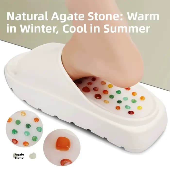 Nouvelles Pantoufles de Massage en Pierre d'Agate Naturelle 2025 – Sabots Polyvalents pour la Thérapie des Points